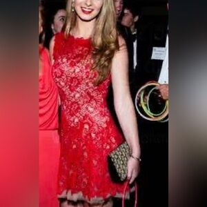 Valentines red lace and tulle mini dress designer